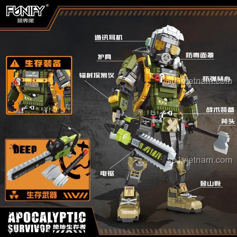 Chi tiết mô hình FUNIFY W9100 Apocalyptic Survivor Hans với vũ khí và trang bị, đồ chơi lắp ráp