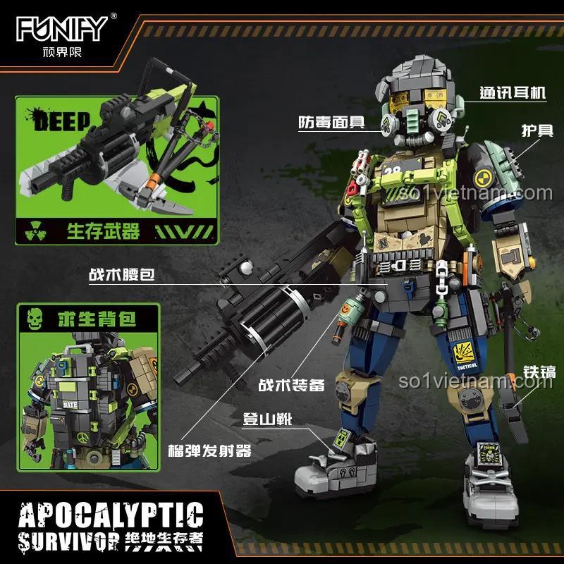 Chi tiết phụ kiện của mô hình FUNIFY W9101 Apocalyptic Survivor: Nate
