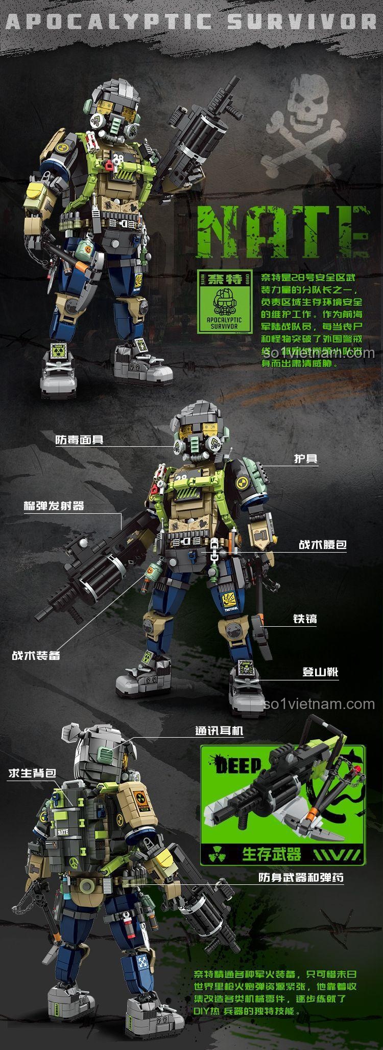 Phụ kiện vũ khí của mô hình FUNIFY W9101 Apocalyptic Survivor: Nate