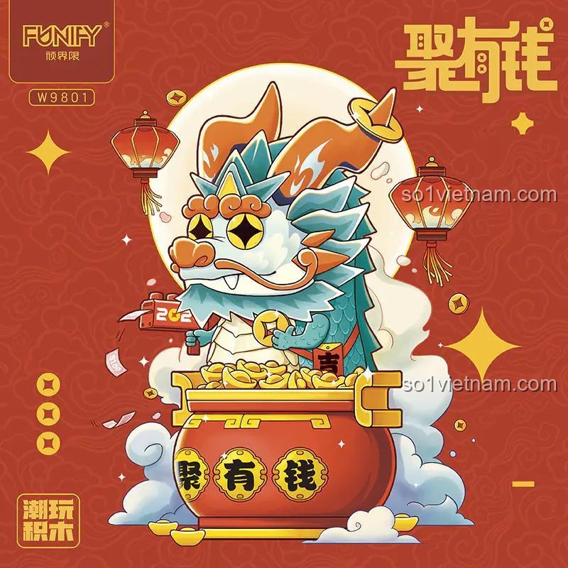 Hộp bộ lắp ghép Rồng Thần Tụ Hữu Tiền FUNIFY W9801, đồ chơi mô hình Rồng Thần may mắn, biểu tượng thịnh vượng, phù hợp thanh niên 14 tuổi, giá tiết kiệm.