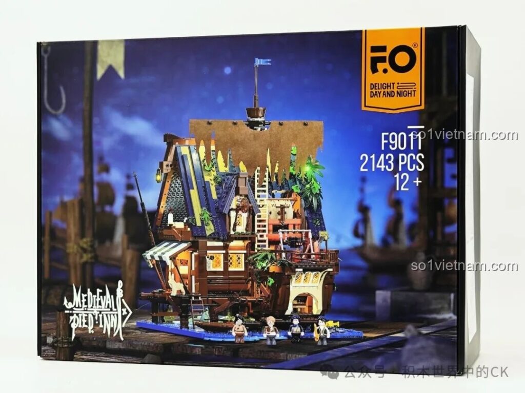 Hộp đồ chơi Funwhole F9011 Quán Rượu Bến Tàu Thời Trung Cổ với hình ảnh mô hình lung linh đèn LED.