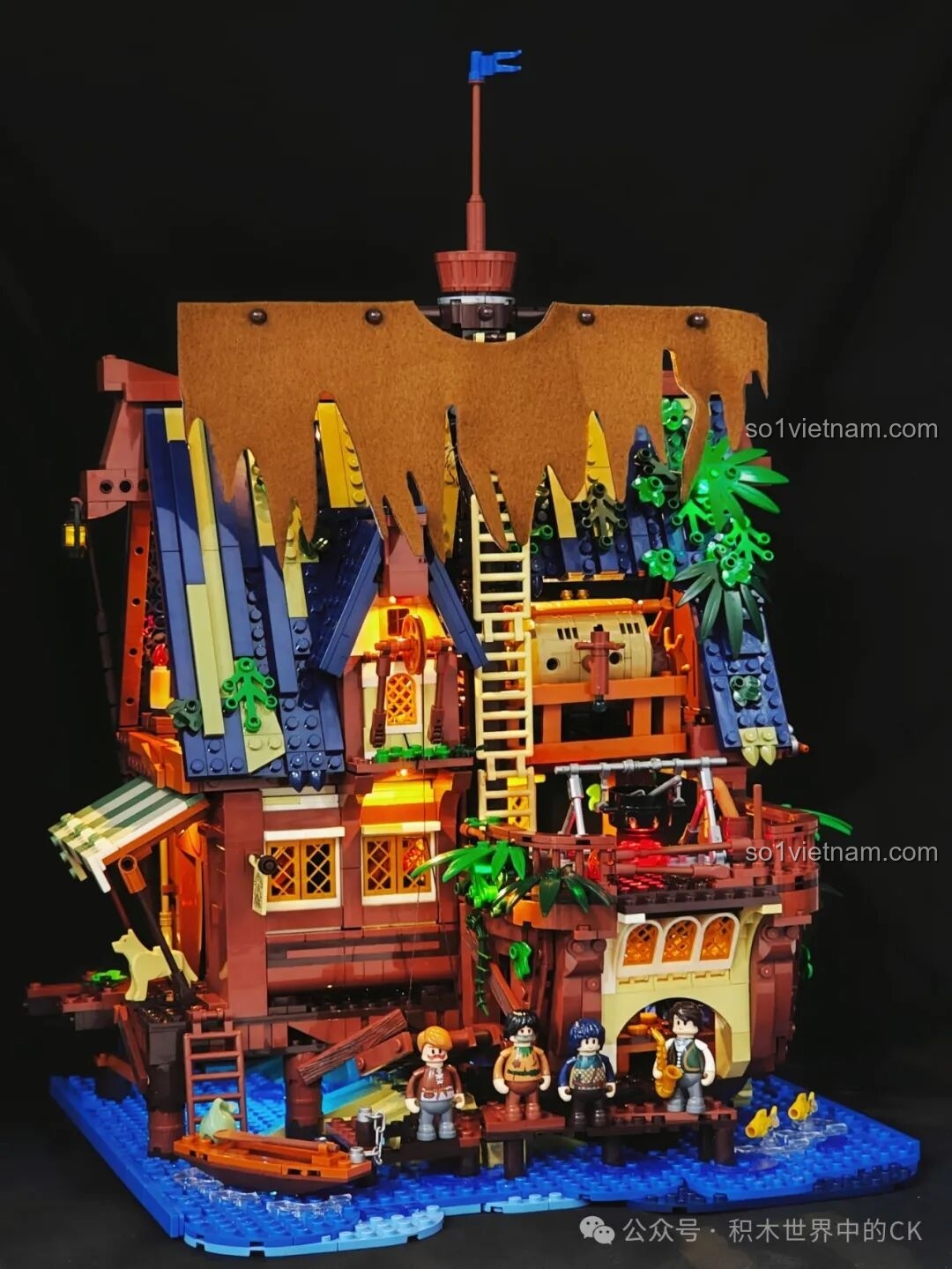 Mô hình Funwhole F9011 Quán Rượu Bến Tàu đã hoàn thiện, sẵn sàng trưng bày cùng các nhân vật.