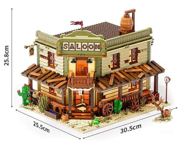 Bộ lắp ghép Saloon Miền Tây FunWhole F9021 có đèn LED, mô hình kiến trúc chi tiết với 2026 mảnh ghép, thể hiện kích thước thực tế, giá tốt cho con trai 16 tuổi.