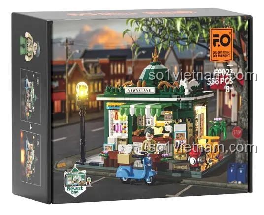 Hộp bộ lắp ghép FunWhole F9023 Quán Báo Cổ Điển, đồ chơi mô hình Tiệm Báo Góc Phố 556 mảnh, phù hợp bé 8 tuổi.