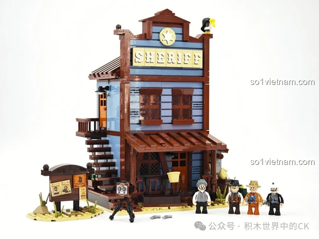 Mô hình FunWhole F9026 Văn phòng Cảnh sát trưởng Miền Tây kết hợp với các bộ lắp ghép miền Tây khác của FunWhole.