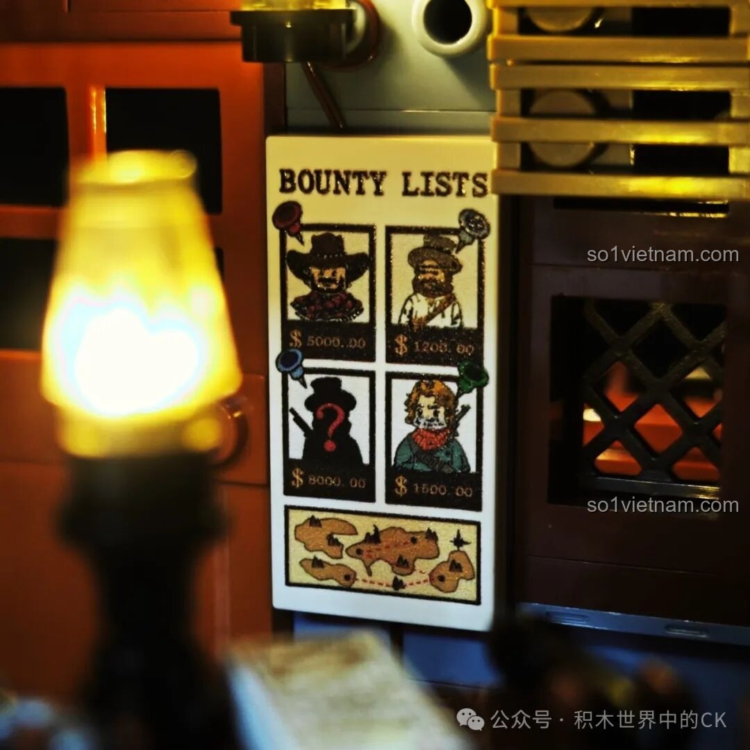 Cận cảnh Wanted Poster bên trong mô hình FunWhole F9026 Văn phòng Cảnh sát trưởng Miền Tây.