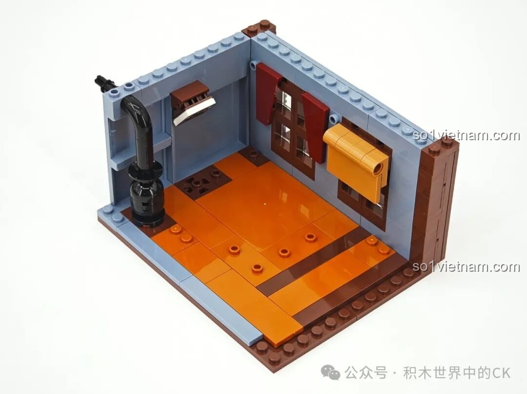 Quá trình lắp ráp bộ FunWhole F9026 Văn phòng Cảnh sát trưởng Miền Tây, chi tiết sàn nhà và lò sưởi.