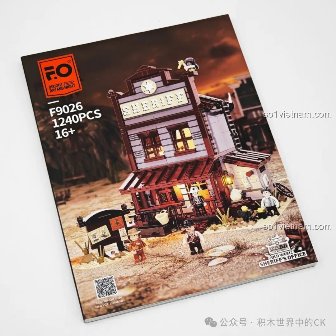 Bìa sách hướng dẫn lắp ráp bộ FunWhole F9026 Văn phòng Cảnh sát trưởng Miền Tây với hình ảnh mô hình.