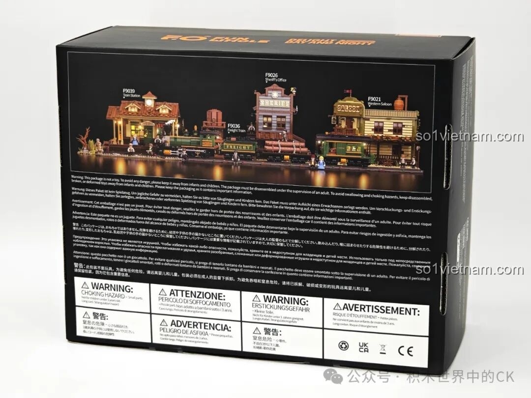 Mặt sau hộp Funwhole F9036 giới thiệu các bộ phận khác trong series miền Tây.