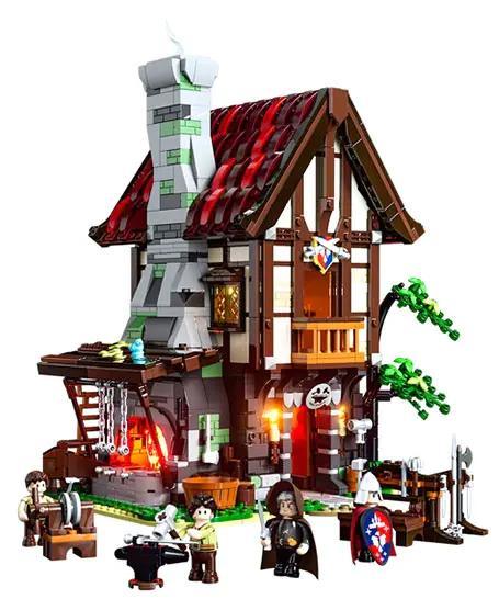 Ảnh chụp tổng quan bộ lắp ghép Funwhole F9040 Mô hình Xưởng Rèn Trung Cổ với 4 minifigures. Đồ chơi mô hình dành cho con trai 16 tuổi, giá tốt.