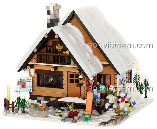 Hộp sản phẩm bộ xếp hình F9041 Nhà Gỗ Trượt Tuyết Cổ Điển của hãng Lumibricks, món quà Giáng Sinh ý nghĩa.