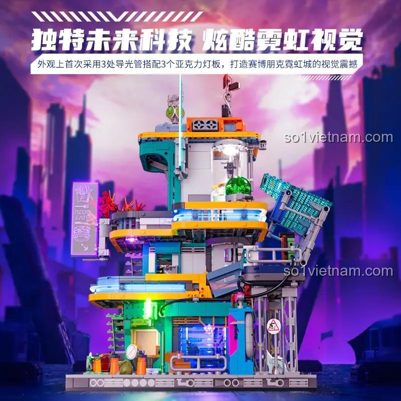 Bộ xếp hình FunWhole F9042 Kiến Trúc Tương Lai Cyberpunk với công nghệ độc đáo, ánh sáng neon rực rỡ, chi tiết cao cấp.