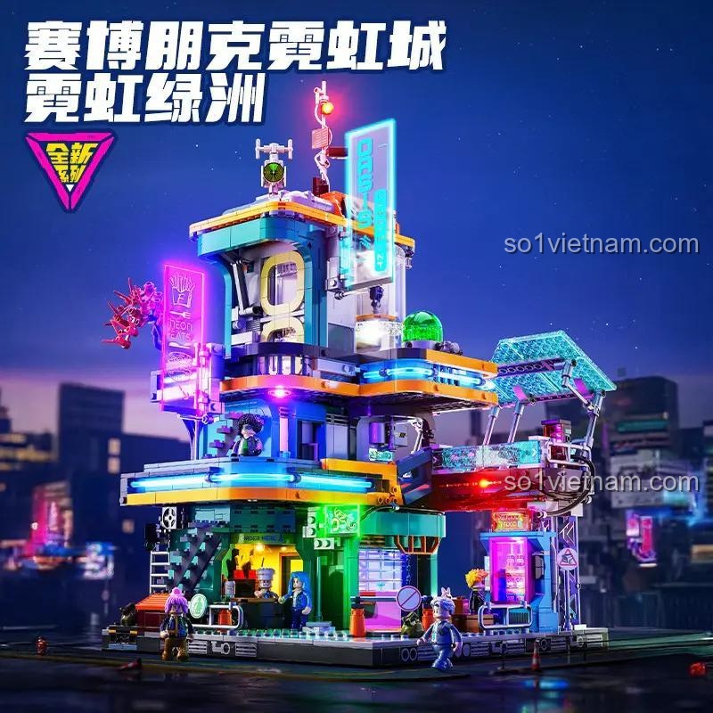 Đồ chơi mô hình Thành Phố Neon Ốc Đảo FunWhole F9042 rực rỡ ánh sáng neon, 2507 mảnh ghép, phù hợp cả con trai và con gái 16 tuổi.