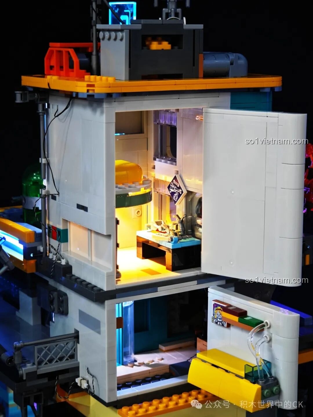 Góc nhìn từ trên xuống nội thất căn hộ của FunWhole F9042 với đèn LED.