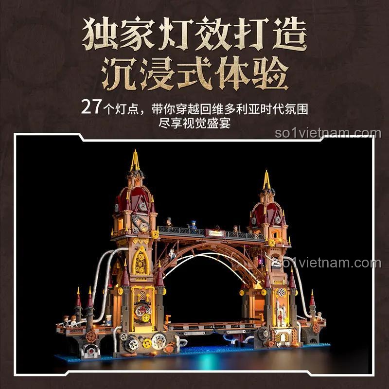 Mô hình Cầu Steampunk FunWhole F9047 rực rỡ với 27 điểm đèn LED tùy chỉnh, tạo trải nghiệm thị giác sống động, đồ chơi mô hình có đèn led.