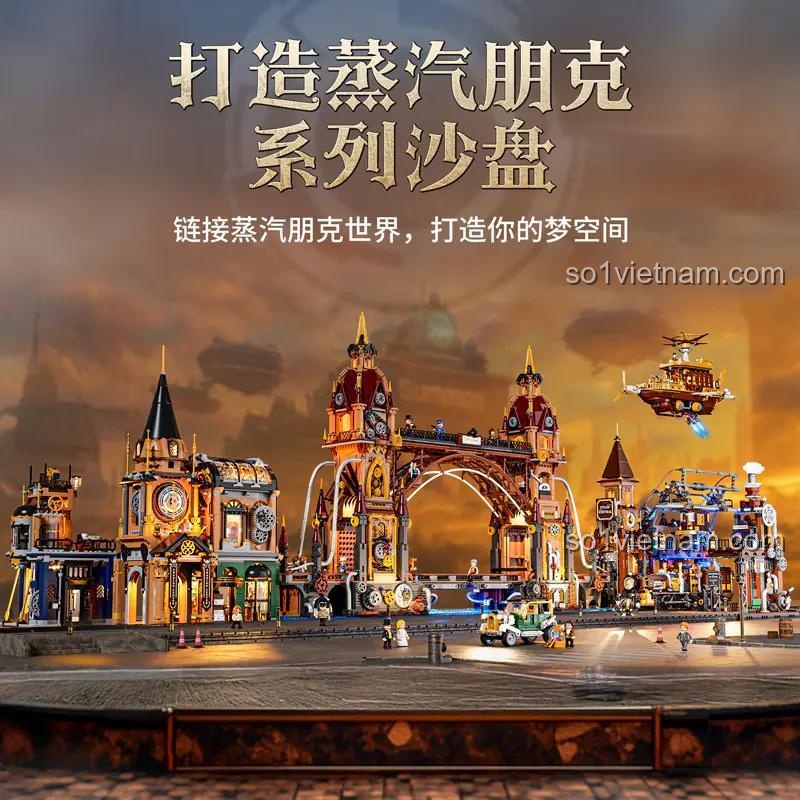 Cầu Thành Phố Steampunk FunWhole F9047 trong bối cảnh sa bàn steampunk, đồ chơi xây dựng kiến trúc tinh xảo, mở rộng thế giới hơi nước.