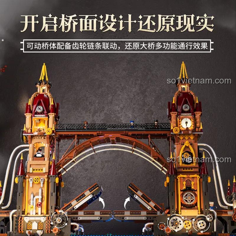 Cầu Thành Phố Steampunk FunWhole F9047 với cơ chế mở cầu độc đáo, tái hiện chức năng cầu đa năng, đồ chơi lắp ghép sáng tạo.