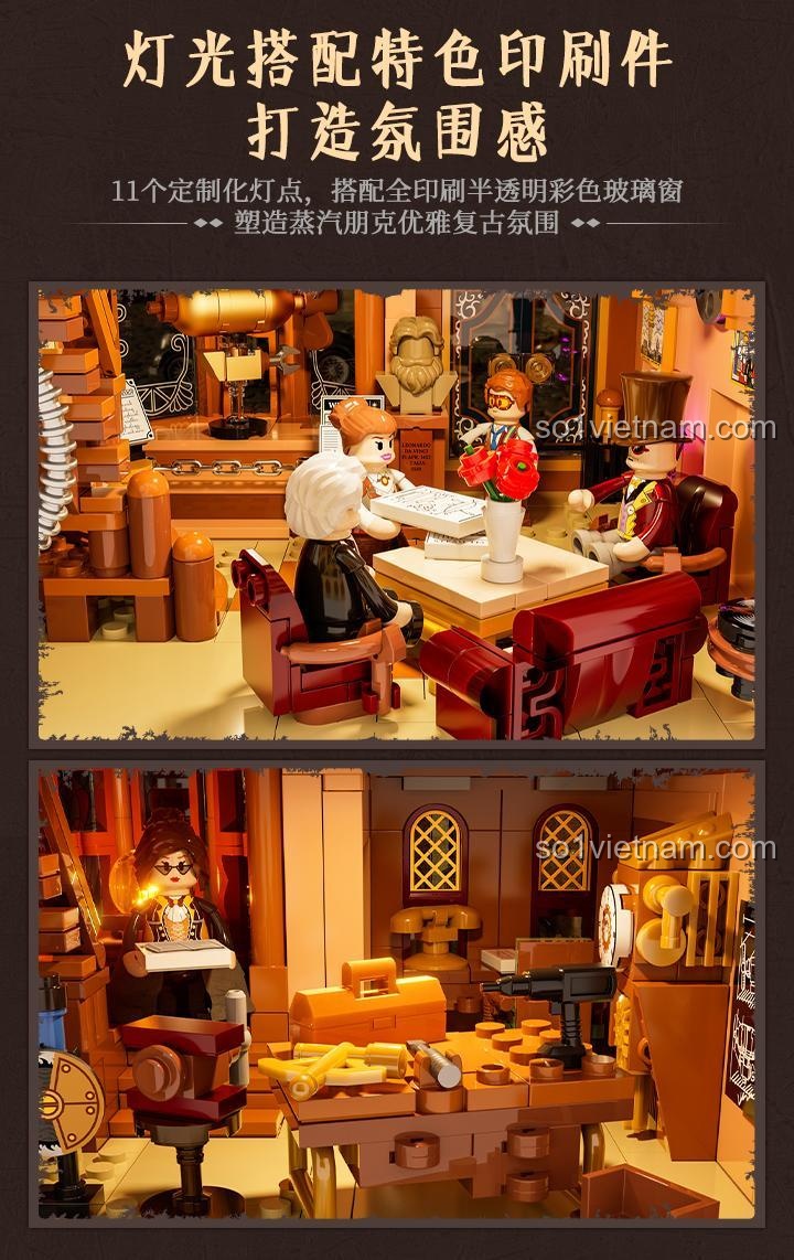 Mô hình Câu lạc bộ Bay Steampunk FunWhole F9050 có đèn LED, đồ chơi mô hình kiến trúc độc đáo, kích thích sáng tạo cho con trai 16 tuổi.