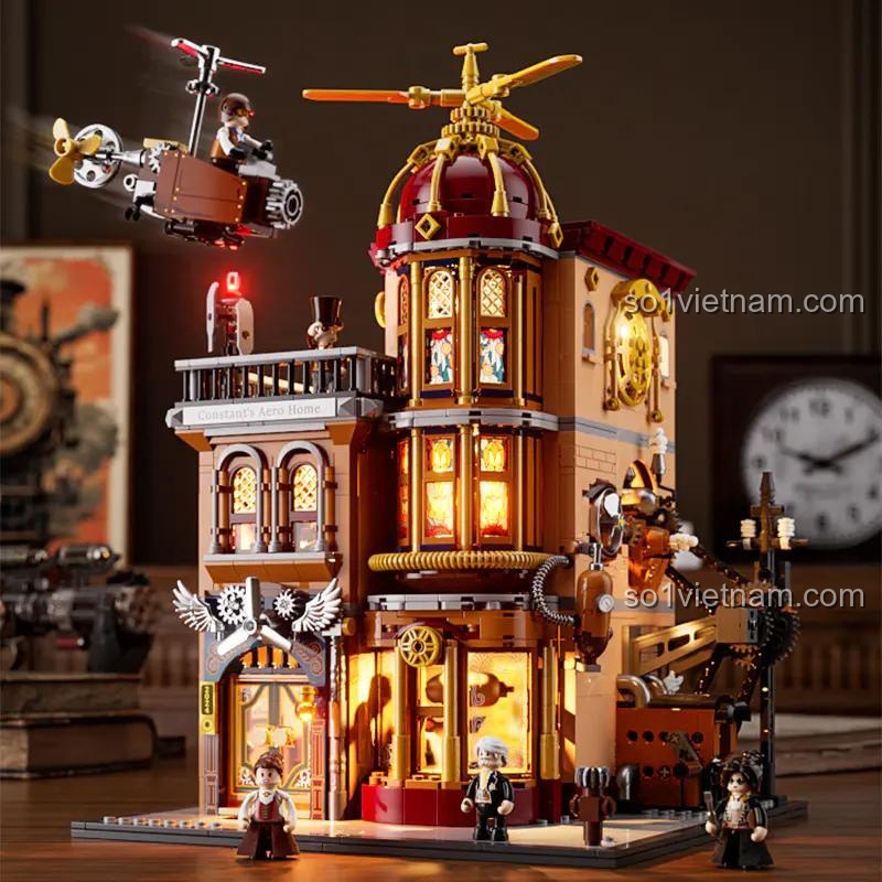 Hộp đồ chơi lắp ráp FunWhole F9050 Câu lạc bộ Hàng không Steampunk, bộ xếp hình chất lượng cao cho người đam mê kiến trúc.