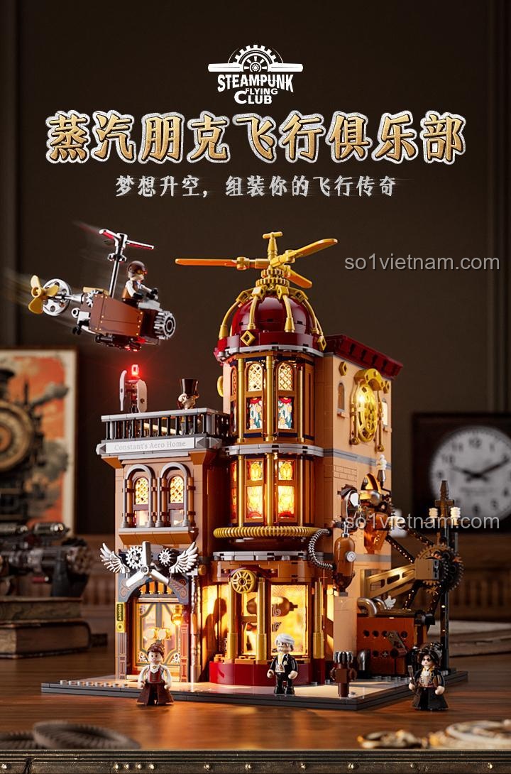 Mô hình hoàn thiện FunWhole F9050 Công trình kiến trúc Steampunk, đồ chơi mô hình chất lượng cao, món quà ý nghĩa.
