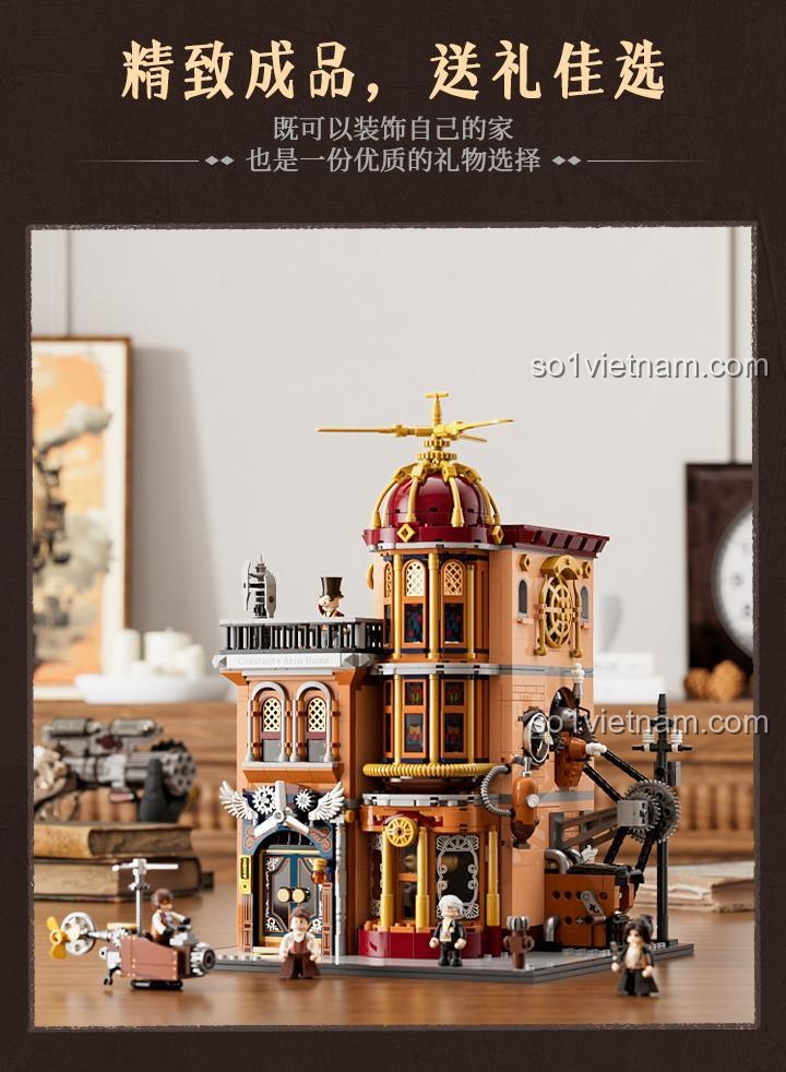 Kích thước mô hình FunWhole F9050 Câu lạc bộ Hàng không Steampunk, đồ chơi lắp ráp 1858 mảnh, phù hợp cho con trai 16 tuổi.