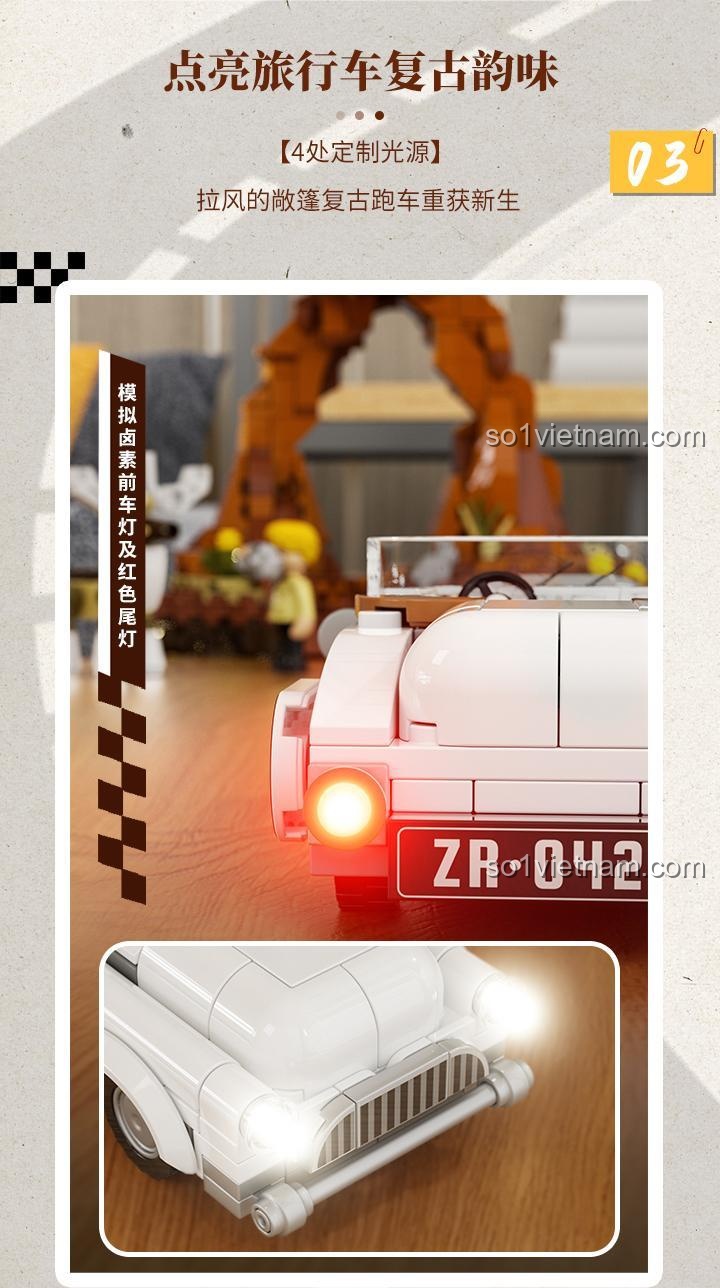 Xe mui trần và hươu FunWhole F9053, cảnh quan thiên nhiên và động vật 053, đồ chơi mô hình trang trí phong cách retro, quà tặng cho thanh niên