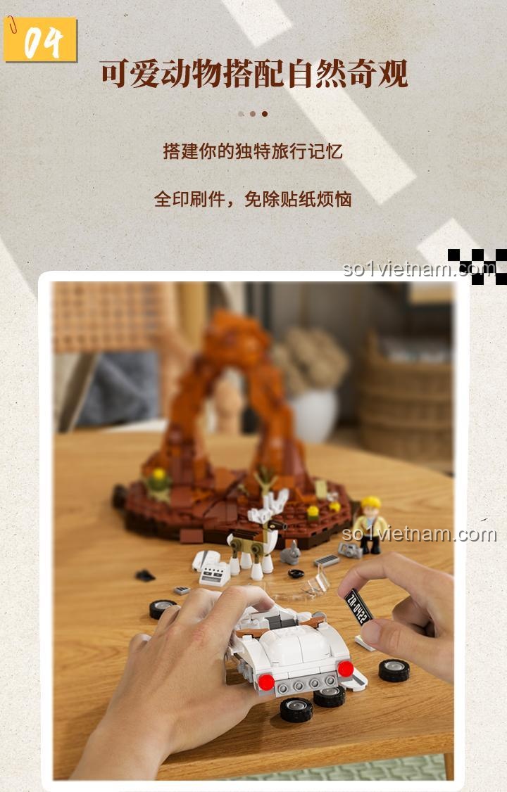 Cảnh hươu trên đường F9053, đèn LED xe mui trần cổ điển, bộ lắp ghép FunWhole có 4 nguồn sáng tùy chỉnh, đồ chơi mô hình có đèn