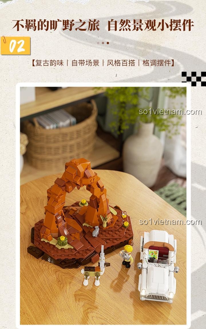 Mô hình cảnh quan Deer Crossing 9053, kích thước xe mui trần và hươu, bộ lắp ghép FunWhole F9053 có đèn LED, đồ chơi lắp ráp cho thanh niên 16 tuổi