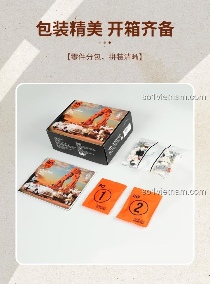 bộ xếp hình F9053, chi tiết in sẵn của xe mui trần và hươu, đồ chơi lắp ráp Cảnh hươu trên đường cho thanh niên 16 tuổi, chất lượng cao