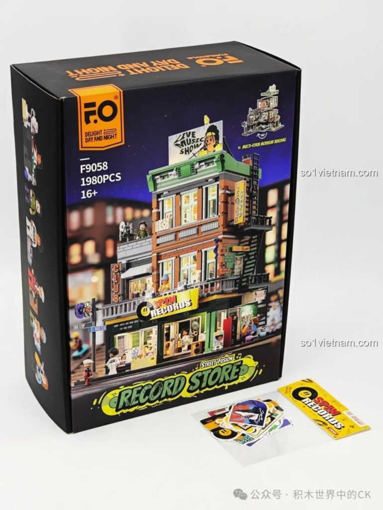Mặt trước hộp đồ chơi lắp ráp Funwhole F9058 Cửa hàng Đĩa Nhạc