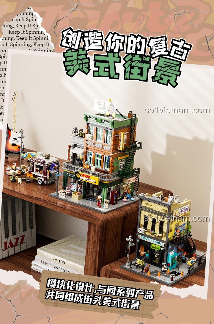 Chi tiết nội thất mô hình Funwhole F9058 Cửa hàng Đĩa Nhạc Phong Cách Mỹ