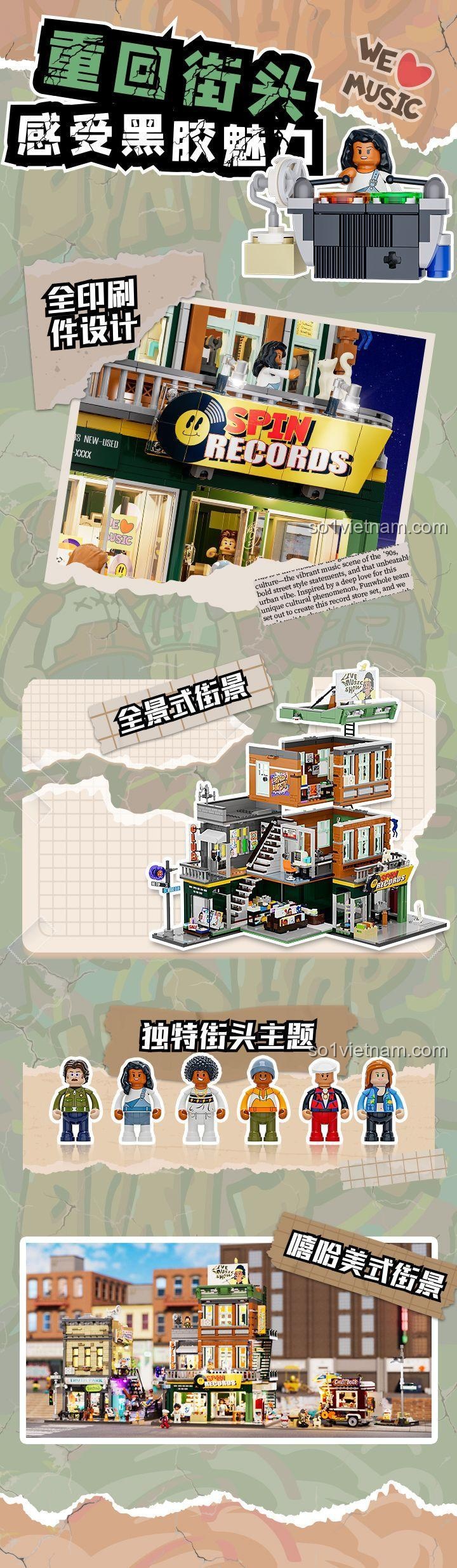 Kích thước hộp sản phẩm Funwhole F9058 Cửa hàng Đĩa Nhạc Phong Cách Mỹ