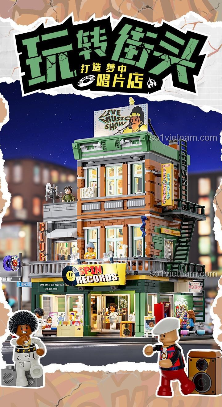 Kích thước mô hình Funwhole F9058 Cửa hàng Đĩa Nhạc Phong Cách Mỹ