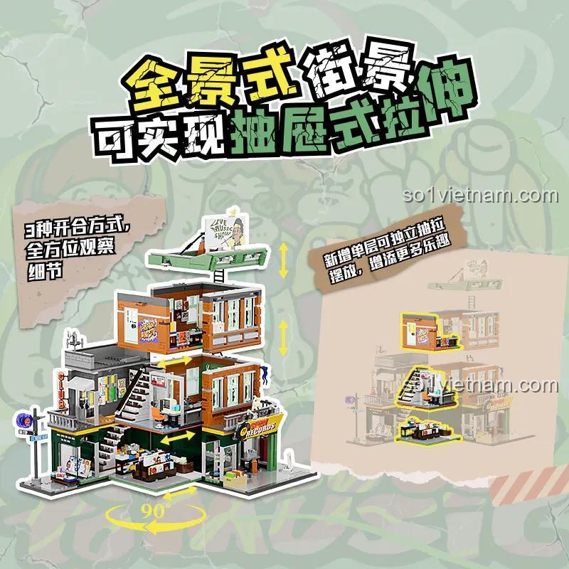 Mô hình Funwhole F9058 Cửa hàng Đĩa Nhạc Phong Cách Mỹ trong bối cảnh đường phố