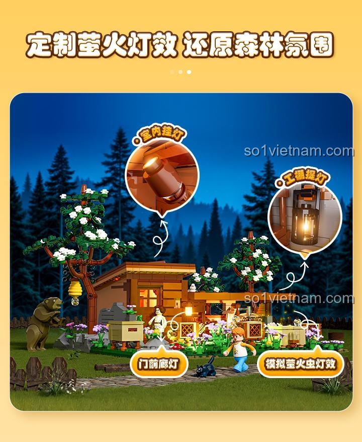 Chi tiết mô hình bộ lắp ghép FUNWHOLE F9062 Trang trại Ong 1274 mảnh, đồ chơi xây dựng mô hình nông trại có đèn LED, phù hợp cho người chơi 16 tuổi trở lên