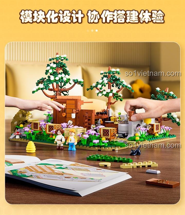 Chi tiết mô hình bộ lắp ghép FUNWHOLE F9062 Trang trại Ong 1274 mảnh, đồ chơi xây dựng mô hình nông trại có đèn LED, phù hợp cho người chơi 16 tuổi trở lên
