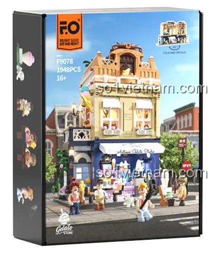 Hộp sản phẩm bộ lắp ghép Tiệm kem Gelato Store F9078 của FunWhole, 1948 chi tiết, độ tuổi 16+