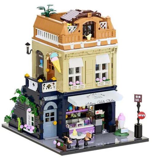 Mô hình Tiệm kem Gelato Store F9078 của FunWhole, bộ lắp ghép kiến trúc đường phố, đồ chơi sáng tạo cho người lớn 16 tuổi, có đèn LED