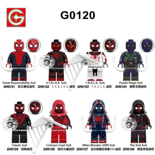 Bộ đồ chơi Người Nhện G-Brand G0120, set 8 minifigure Spider-Man đa dạng trang phục, đồ chơi mô hình siêu anh hùng cho bé trai 6 tuổi, giá tốt.