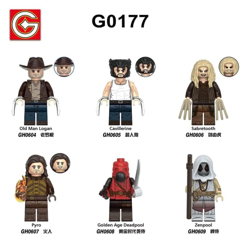Bộ đồ chơi Bộ 6 Minifigure Deadpool & Wolverine G brand G0177 giá rẻ cho bé trai 6 tuổi, mô hình siêu anh hùng Marvel chất lượng cao.