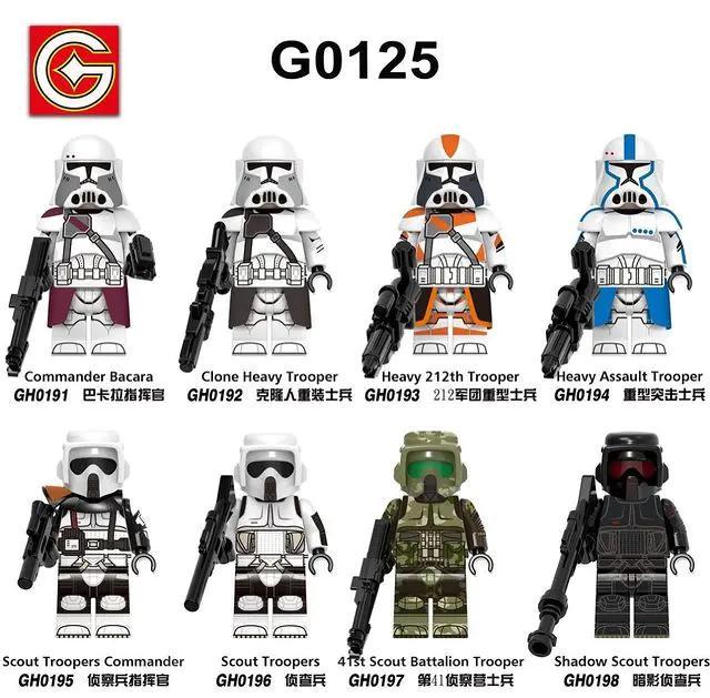 Bộ đồ chơi Minifigure Star Wars G brand GH0198, 8 nhân vật lính Clone và lính trinh sát, phù hợp bé trai 6 tuổi, giá tốt.
