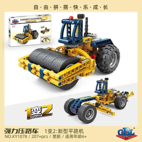 Bộ lắp ráp Xe Lu Công Trình Gao Bo Le KY1078. Đồ chơi kỹ thuật giá rẻ cho bé trai 6 tuổi, lắp được 2 kiểu xe công trình.