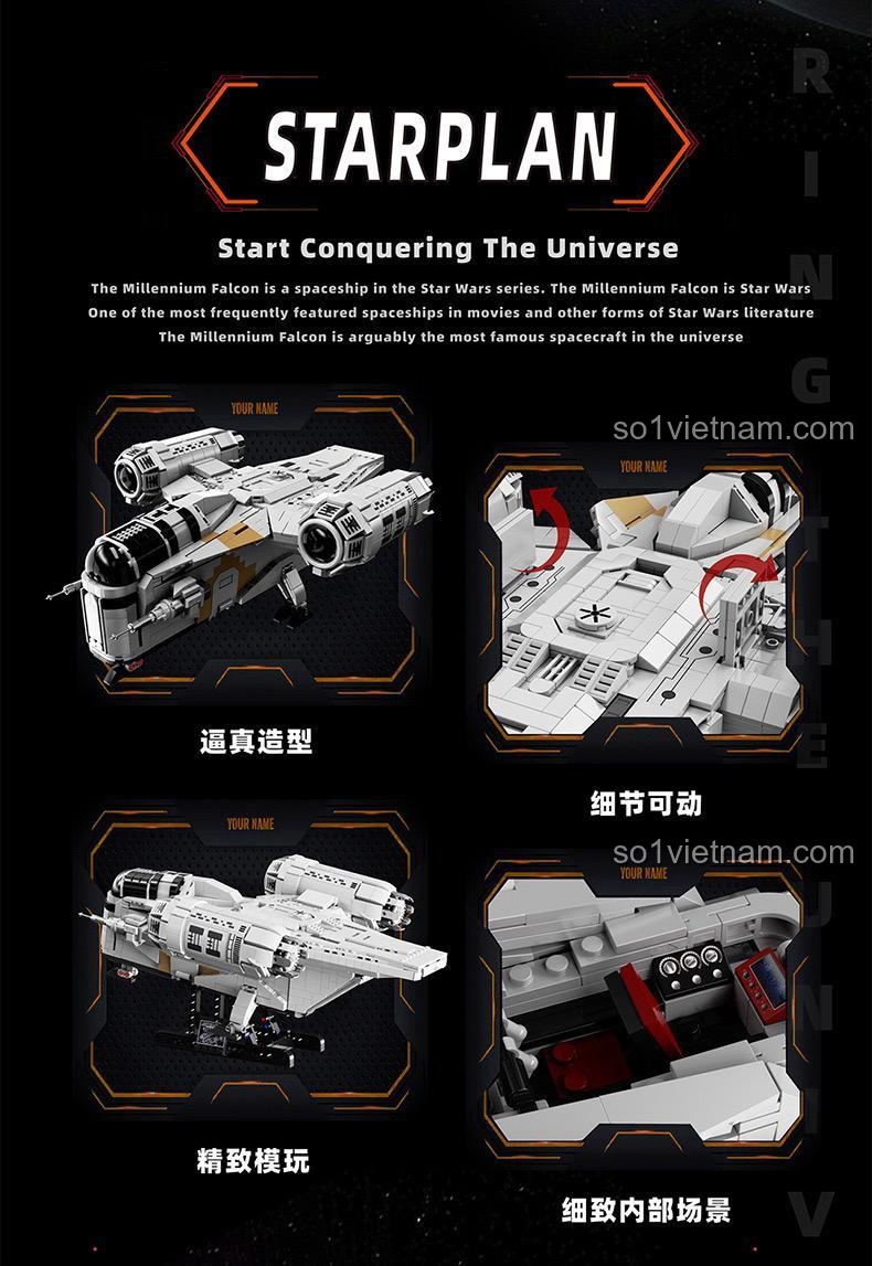 Mô hình Tàu con thoi Razor Crest Starplan T2043 2248 mảnh ghép, đồ chơi xây dựng Star Wars cho bé trai 6 tuổi