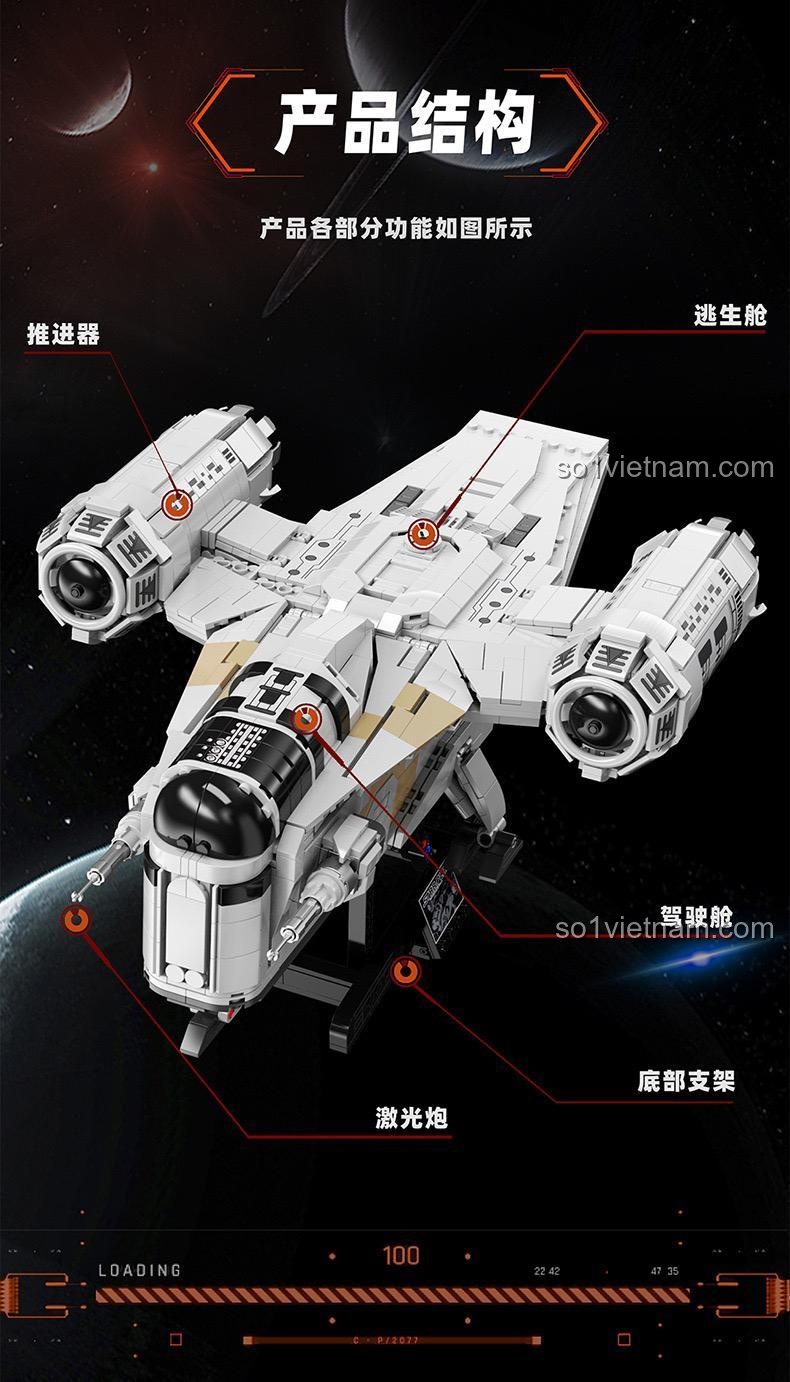 Mô hình Tàu con thoi Razor Crest Starplan T2043 2248 mảnh ghép, đồ chơi xây dựng Star Wars cho bé trai 6 tuổi