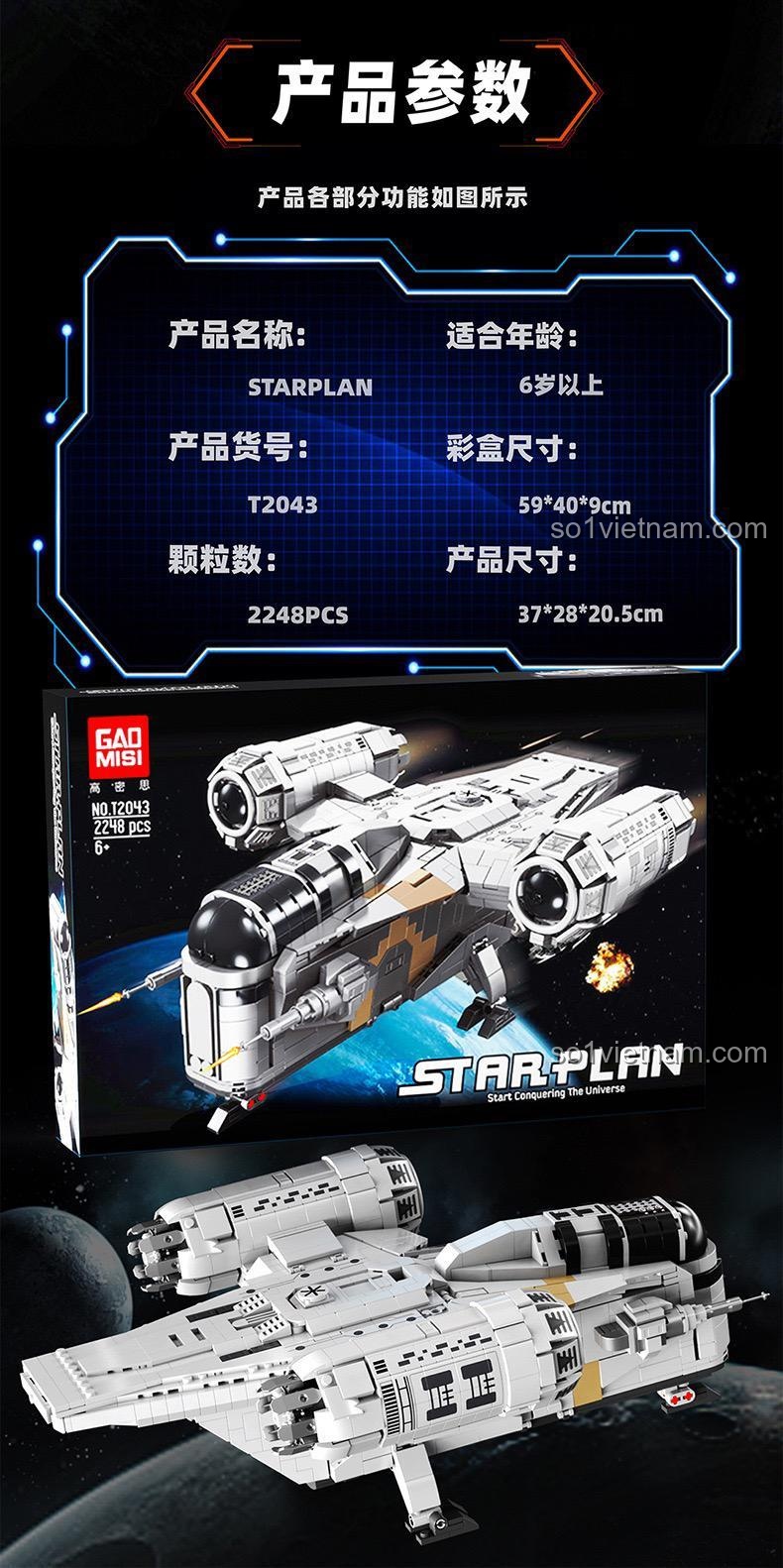 Mô hình Tàu con thoi Razor Crest Starplan T2043 2248 mảnh ghép, đồ chơi xây dựng Star Wars cho bé trai 6 tuổi