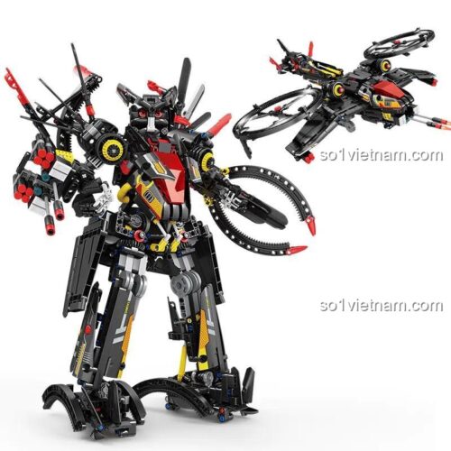 Hình ảnh bộ đồ chơi Gaobole KY1111 thể hiện khả năng biến hình 2 trong 1 từ Robot Mecha Sét Đen thành máy bay chiến đấu. Lựa chọn giá rẻ, chất lượng cho bé trai.