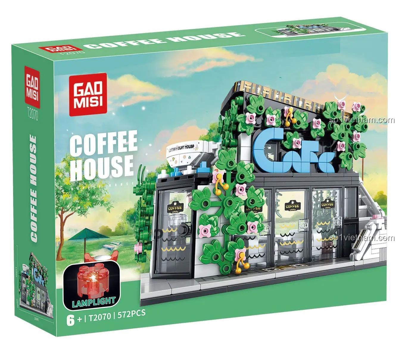 Hộp bộ đồ chơi GAOMISI T2070 Quán Cà Phê Hoa có đèn LED, 564 chi tiết, quà tặng bé gái 6 tuổi, giá rẻ.