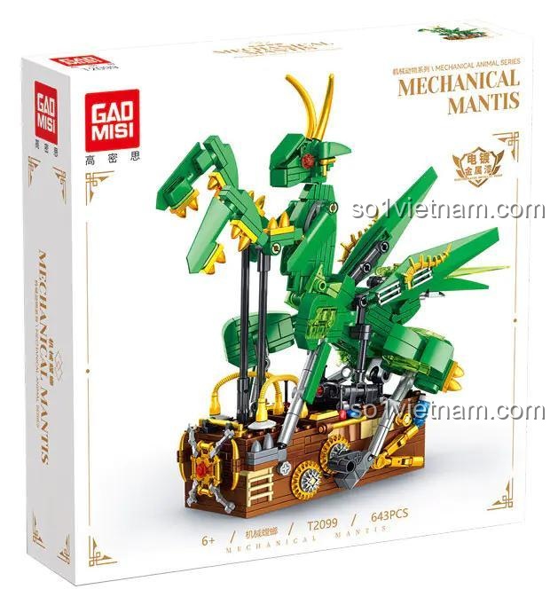 Hộp sản phẩm của bộ xếp hình T2099 Bọ Ngựa Máy Móc Steampunk, thể hiện hình ảnh sản phẩm và thông tin chi tiết, phù hợp làm quà tặng.