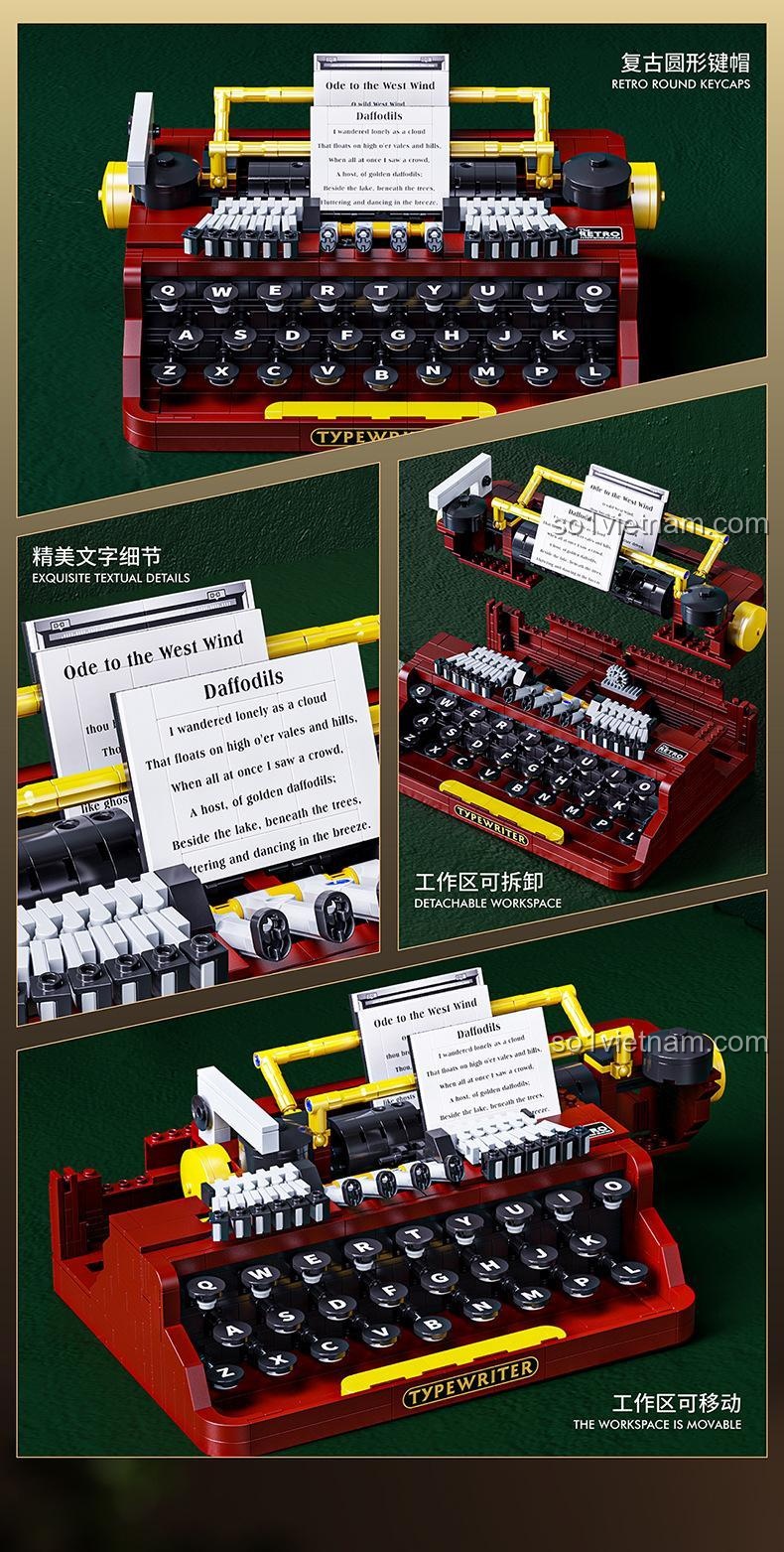 Chi tiết tinh xảo của bộ lắp ghép GAOMISI T 2112 Máy Đánh Chữ Cổ Điển, đồ chơi lắp ráp cho bé 6 tuổi, giá bình dân.