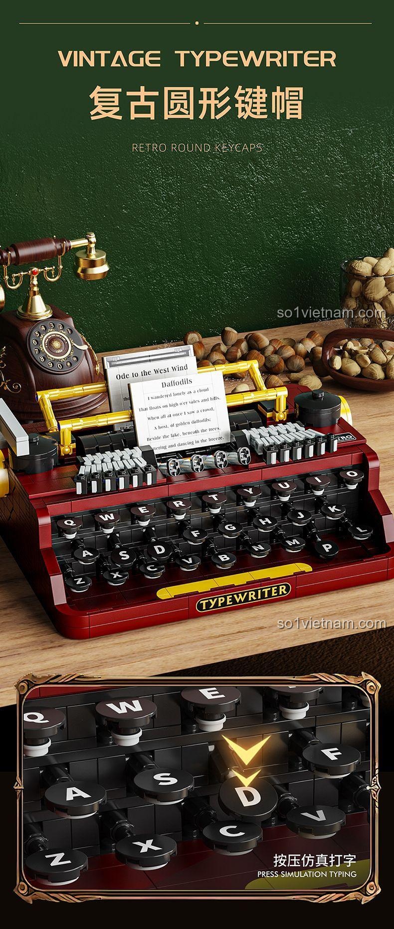 GAOMISI T2112 Máy Đánh Chữ Retro mô phỏng đánh chữ thật, đồ chơi mô hình chất lượng cao cho trẻ 6 tuổi, giá tiết kiệm.